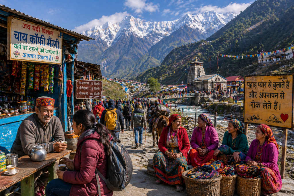 Char Dham Yatra local people culture Garhwali village tea shop mountain pilgrims Uttarakhand