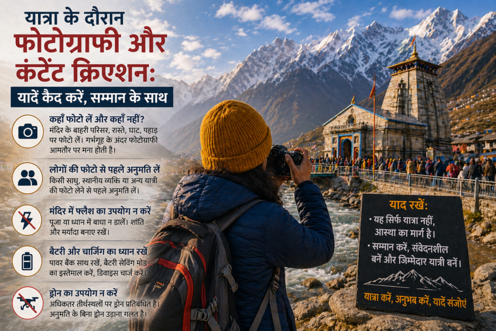 Char Dham Yatra pilgrim taking photos mountain temple sunrise travel camera spiritual journey India